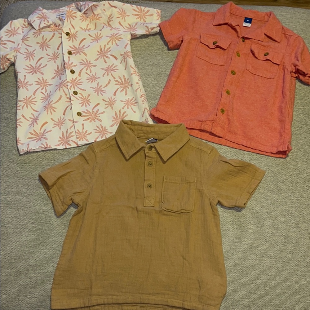 Kids' Casual Shirt Set - Orange, Red/White, and Tan 4T